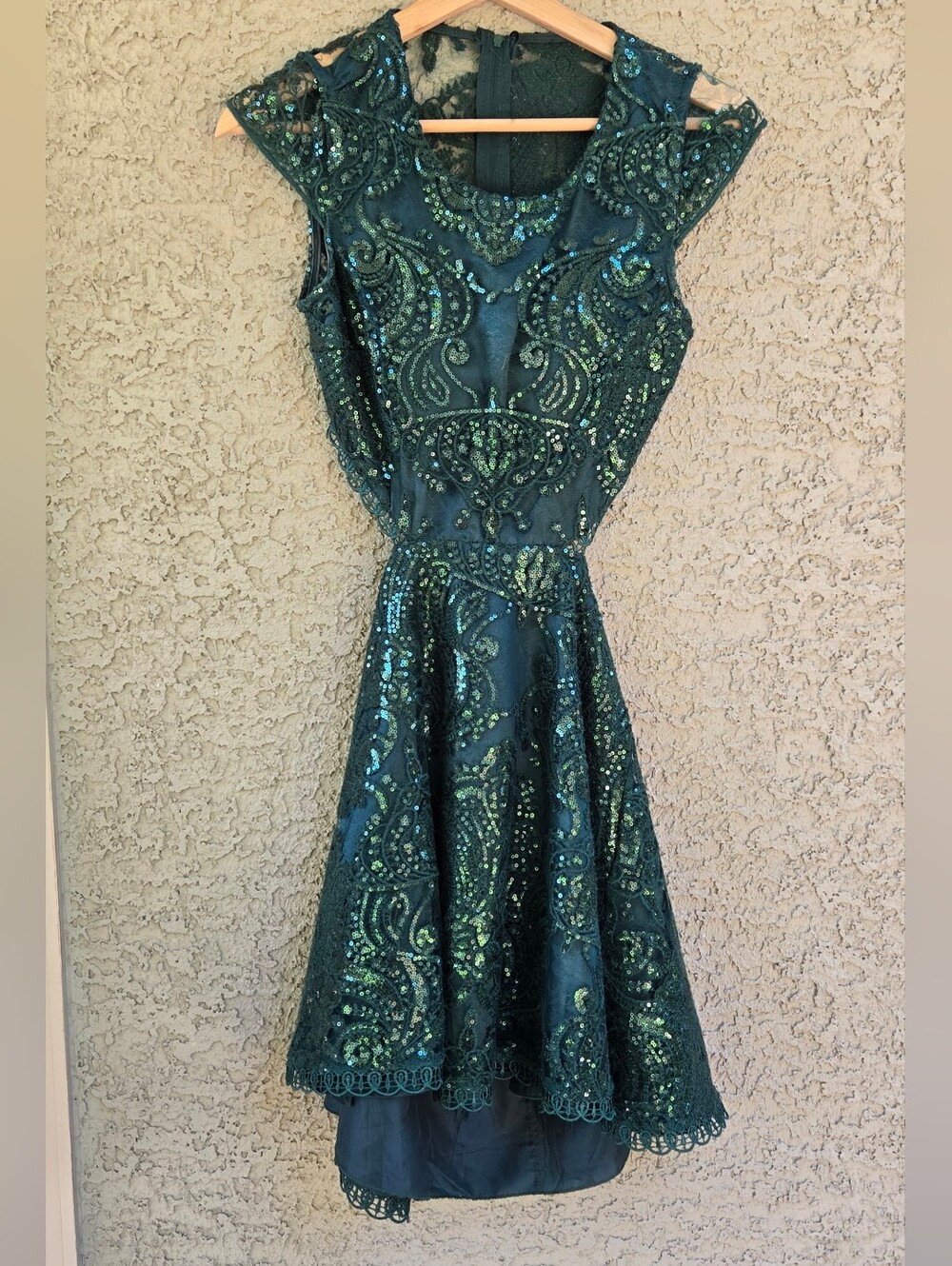 My Michelle Teal Sequined High-Low Fit-and-Flare Dress